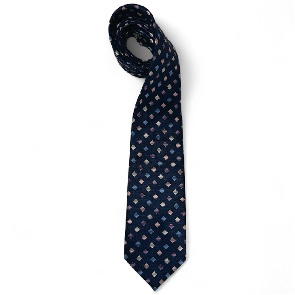 George 100% Silk Tie - Navy Blue with Coloured Diamond Pattern